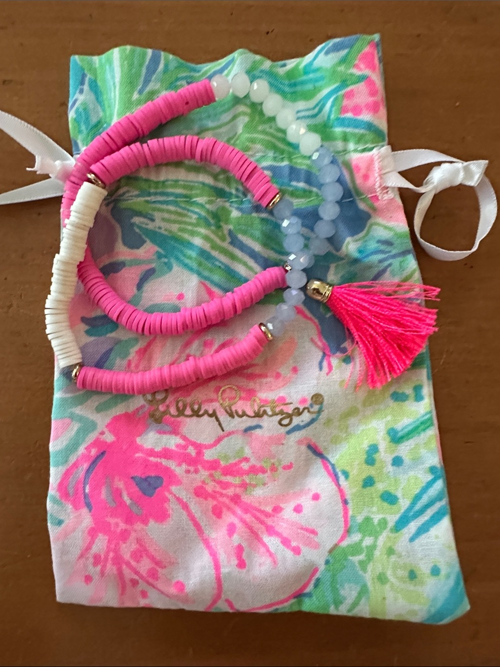 Lilly Pulitzer Hot Pink Tassel & Bead Bracelet Set